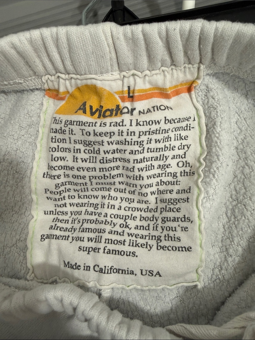 Aviator Nation White Joggers with Rainbow Checker Side Stripe - Picture 2 of 3